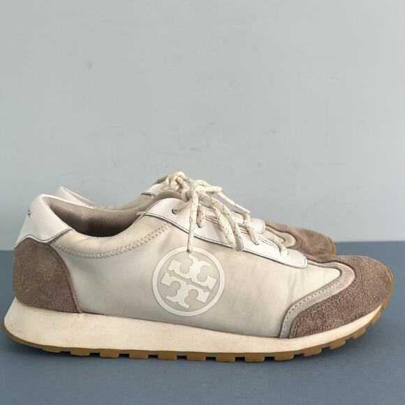 Tory Burch Annie Nylon Suede Ivory White Runner Sneakers - Picture 3 of 9